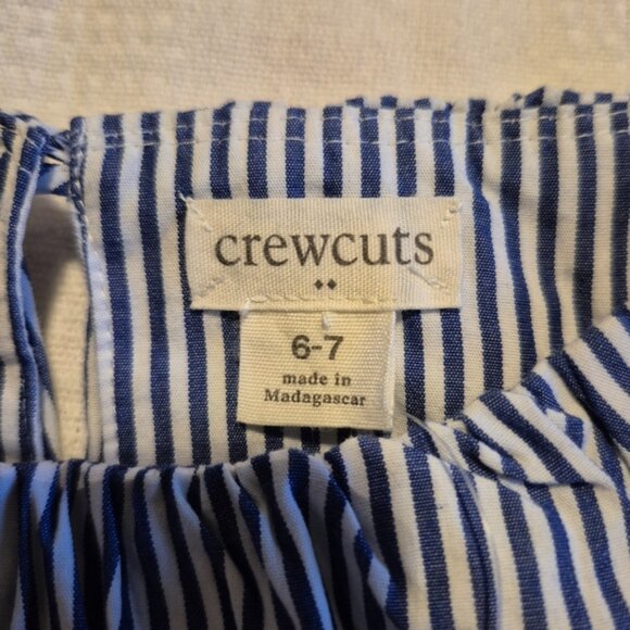 Crewcuts girls size 6-7 blue and white striped blouse bow on cuff, NWT - Picture 3 of 5